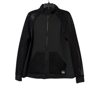 MRN Marina Rinaldi Black Mesh Fishnet Sleeve Full Zip Jacket Athletic Neutral